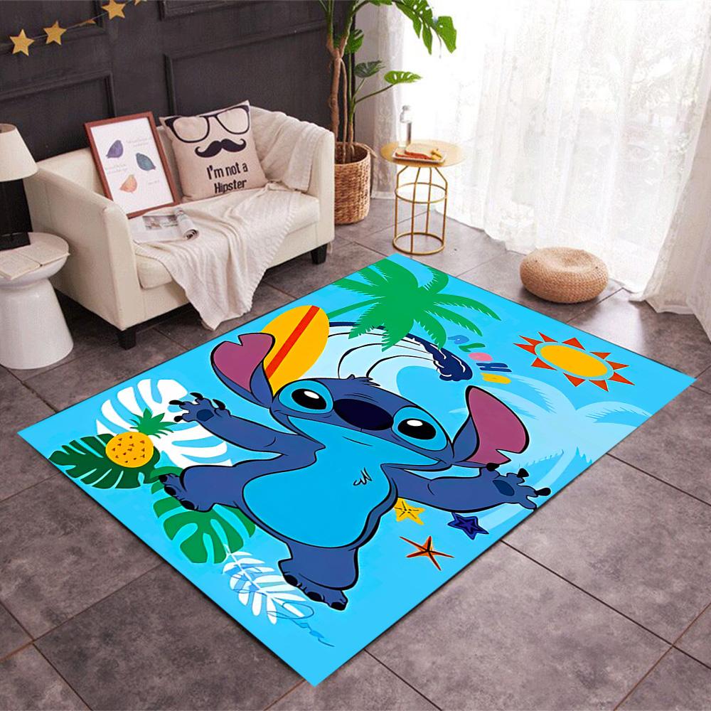 Stitch Stars Fantasy Artwork Disney Cartoon Theme Anti-Slip Rug - Polyester, Home Decor, Suitable for Bedrooms, Living Rooms, Doorways, and Studios