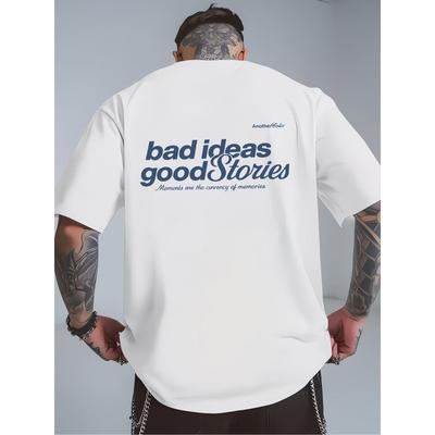 """Schlechte Ideen, Gute Geschichten" Vintage T-Shirt - Retro Buchstabenprint Kurzarm Rundhals Lässiges T-Shirt für den Sommer, Maschinenwaschbar für Outdoor-Aktivitäten"""