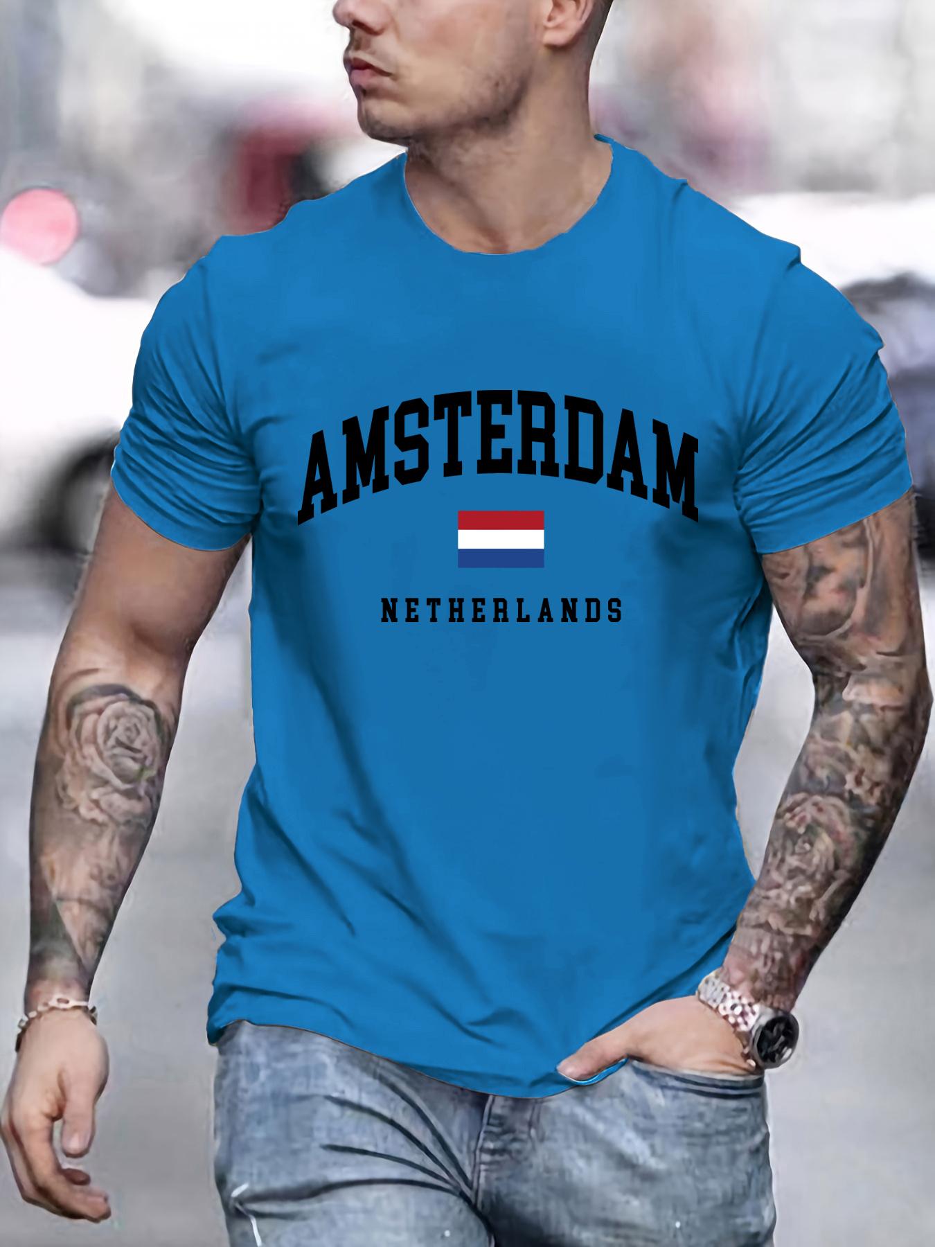 ETST 26 Amsterdam Nederland Vlag Print T-shirt Heren Katoen Ronde Hals T-shirts Los Zacht Kleding Zomer All-Match Mannen Korte Mouw L