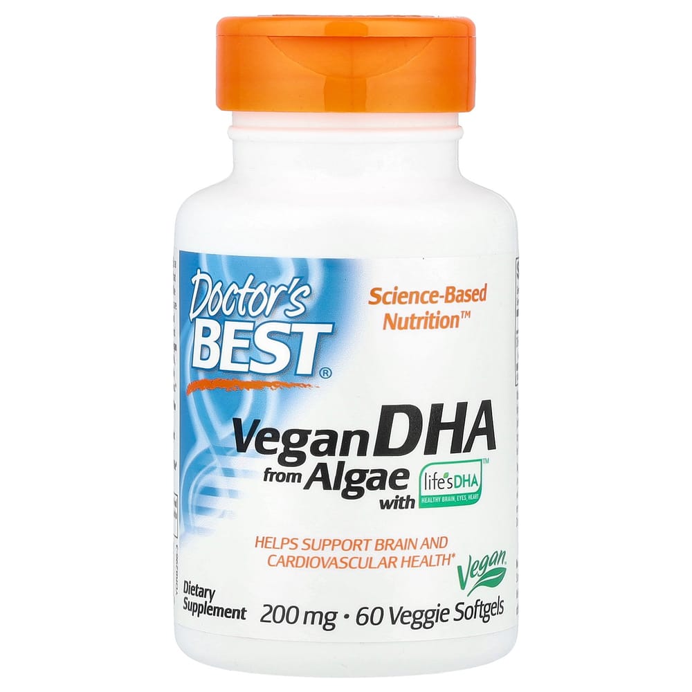 Doctor's Best Algae-Derived Vegan DHA 200mg with Life's DHA, 60 Veggie Softgels