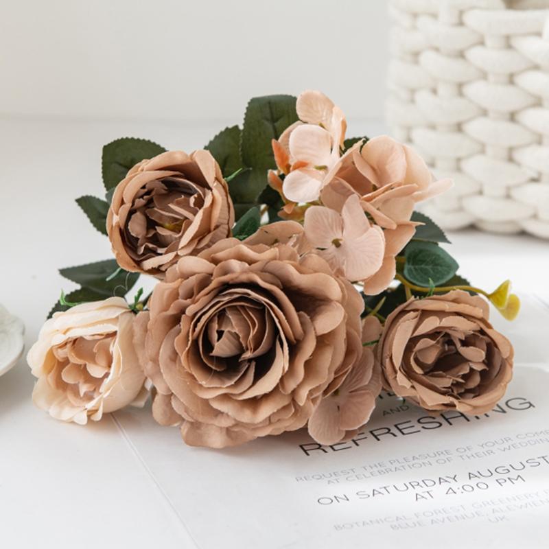 

1/5pcs Artificial Flowers Silk Rose Bouquet Hydrangea Peony Bridal Holding Fake Plants Home Wedding Decoration Diy Gift Prop Box 1pc