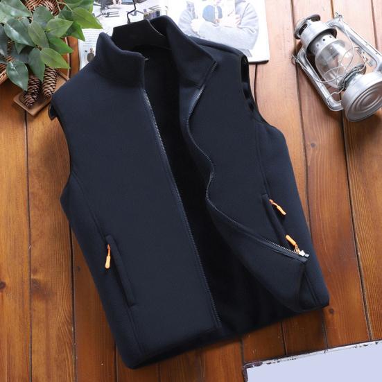 Men Winter Vest Stand Collar Solid Color Zipper Pockets Polar Fleece Cardigan Keep Warm Casual Style Winter Jacket Men Vest Coat for Fishing Hiking