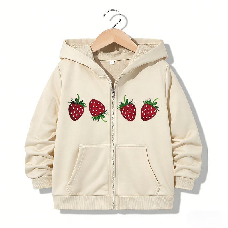 Felpa con cappuccio trendy con cerniera Divertente Casual Dolce Felpe con cappuccio Fragola Giubbotti Ragazzi Ragazze Y2k Felpa con zip Primavera Autunno Felpe con cappuccio