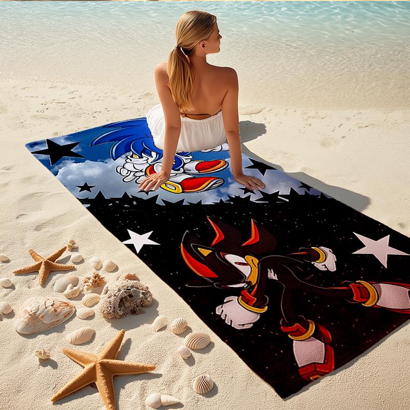 1Pc Sonic Shadow Stars Beach Towel, Quick Dry, Multi-Use for Beach Pool Gym Yoga Home Travel, Christmas, Halloween, Xmas Gift M929164