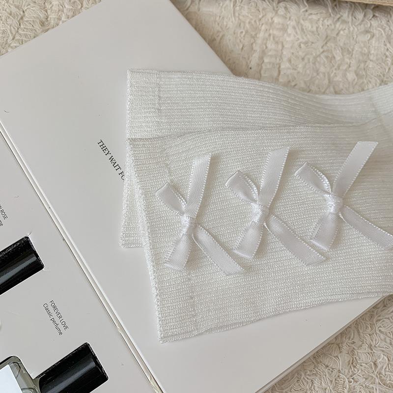 Bow-tie Socks for Girls, Lolita Mary Jane Solid-colored Mid-top Cotton Socks, Versatile for Spring and Autumn