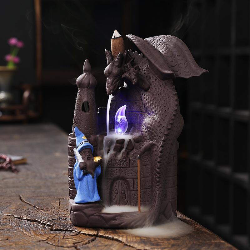 

With 10Pcs Incense Cones, Dragon Burner Backflow Incense Burner Incense Stick Holder Censer небо синє кольору