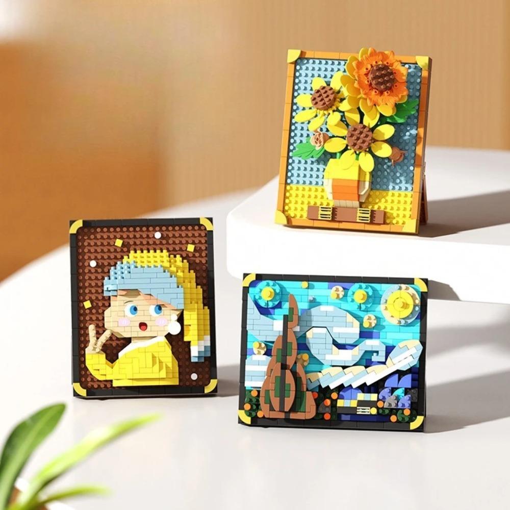Hot-selling World-famous Painting Assembly Building Blocks Creative Pixel Oil Painting Frame Sunflower Building Block Decoration