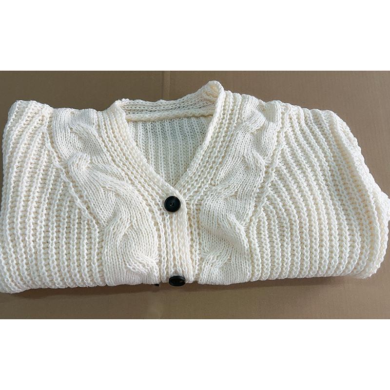 Herbst Casual V-Ausschnitt Puffärmel Locker Gestrickte Strickjacken Damenmode Winterpullover Jacke für Damen Elegant Einfarbig Slim Fit Damenstrickjacke 25729