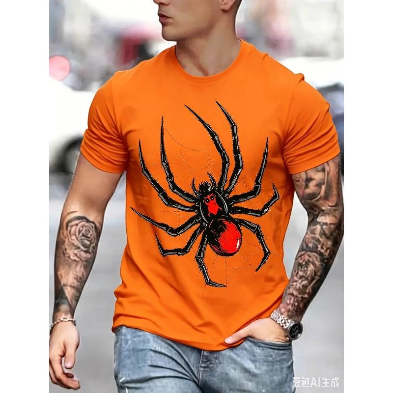 3D Spider Printed Short Sleeve T-shirt Summer Casual Tops Outdoor Breathable Crew Neck T Shirt for Men Clothes Trend Streetwear