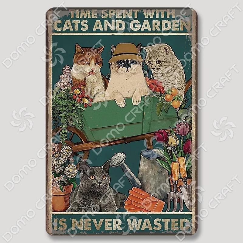 Vintage Cats Gardening Metal Tin Sign  xcm Wall Decor for Cafe Farmhouse Backgarden  Perfect for Home Decor  Gifts