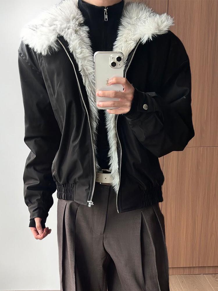 Men's Winter Snow Leopard Cotton Jacket with Fur Collar - Thick, Velvet-Lined, Three-Proof Design.
