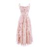 2026 summer new Eden oil painting smudge printing waist ruffle edge suspender skirt Korean version temperament dress