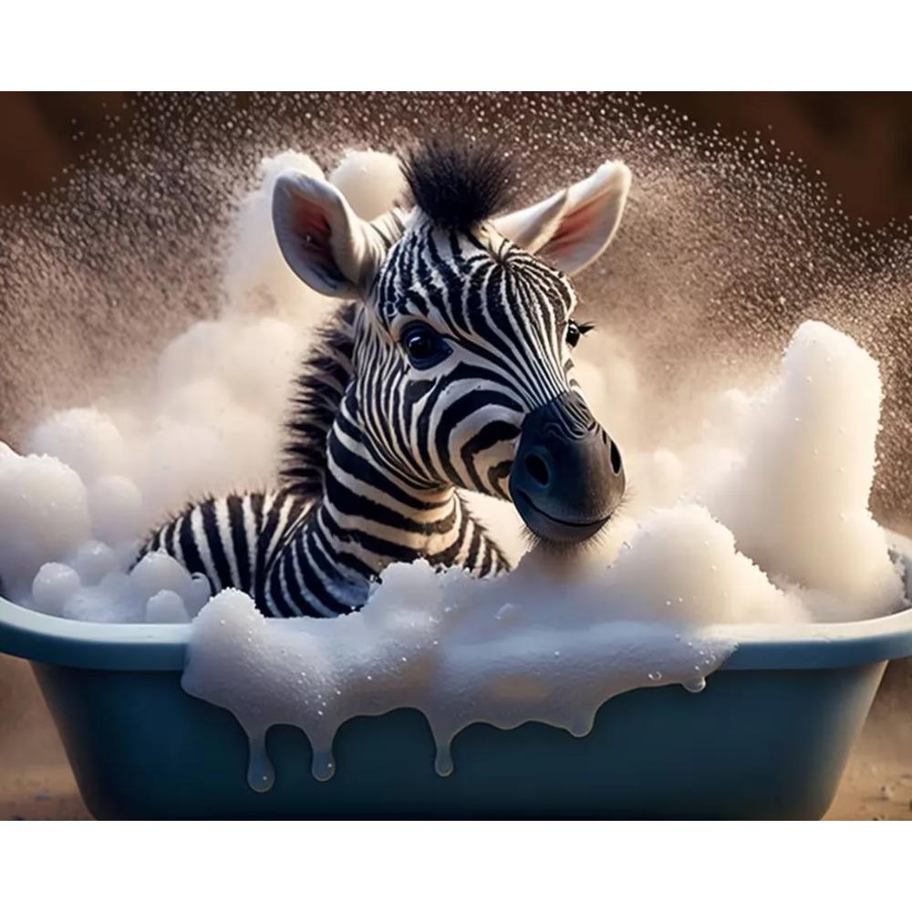 Cute Baby Lion Tiger In Bathtub Wall Art Canvas Painting Animals Bathing Funny Bathroom Art Poster Prints Picture Room Decor