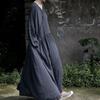 Women Cotton Linen Vintage Dress V-Neck Long Sleeve Solid Color Robes Autumn A-Line Loose Women Dresses
