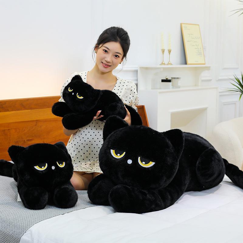 Black cat and gray cat plush toy throw pillow cute cat sofa sleeping pillow backrest doll nap pillow