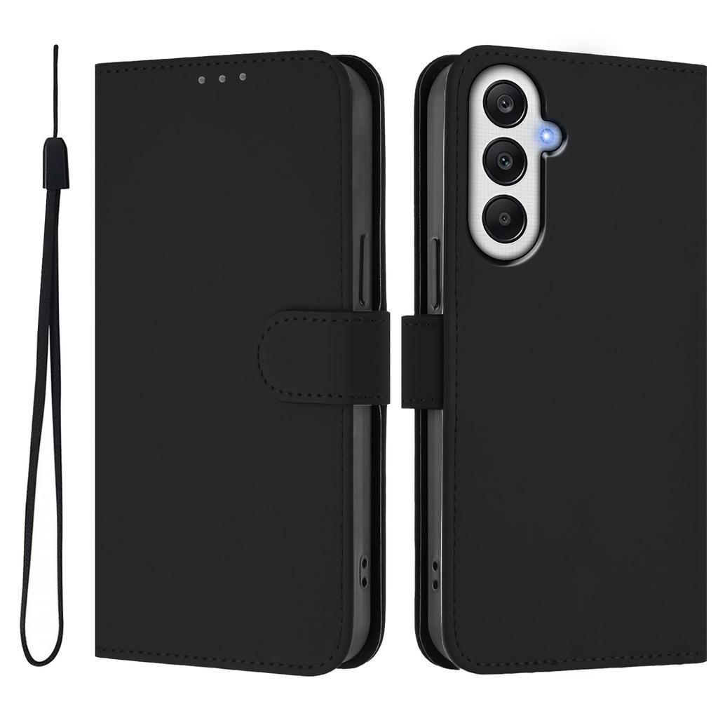 For Samsung Galaxy A25 5G (Global) (161.0 x 76.5 x 8.3mm) Case Solid Color Wallet Leather Phone Cover with Strap