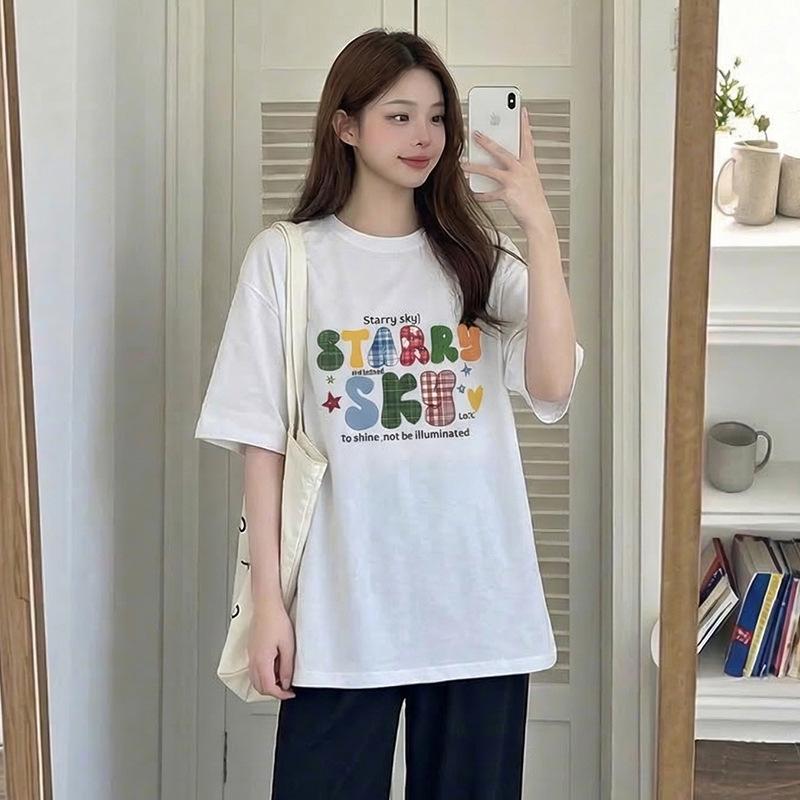 

2026 New Pure Cotton Maternity Top Set: Loose-Fit, Belly-Covering, Short-Sleeve White T-Shirt for a Fashionable and Versatile Summer. XXL [150-165 lbs]