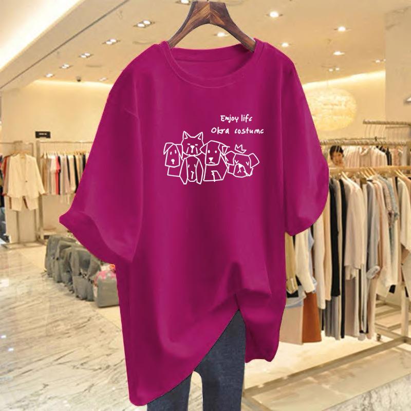 Cotton Line Puppy Printing Short Sleeve T-Shirt Women's T-Shirt Summer Couple Half Sleeve Bottom Shirt Top