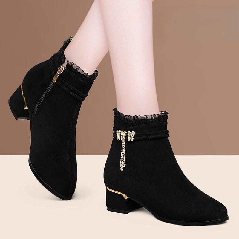 

Fashion Black Rhinestone Elegant with Medium Heels Female Short Shoes Autumn Winter Women s Ankle Boots Sale Chic Booties on Promotion 34