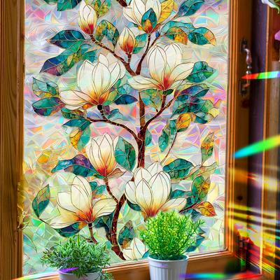 Vibrant Geometric Magnolia Floral Home Decor Window Decals Electrostatic Laser-Cut Stickers