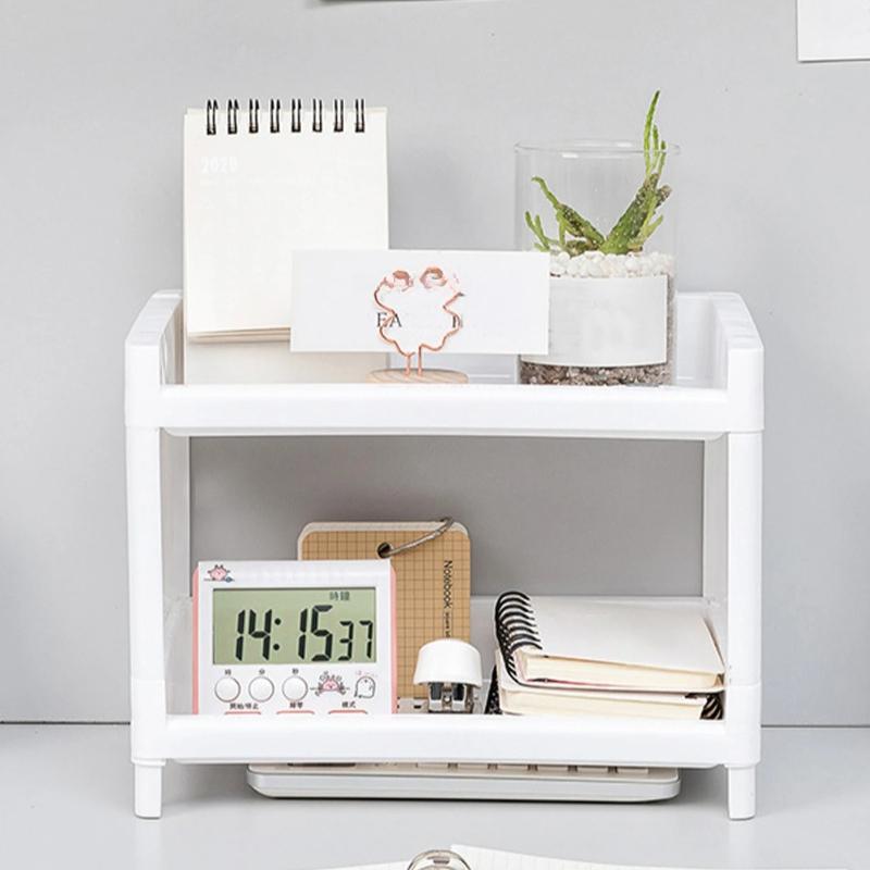 1 PP Desktop Double layer Storage Rack Rectangular Storage for Student Office Desks Cosmetics Stationery Storage Rack