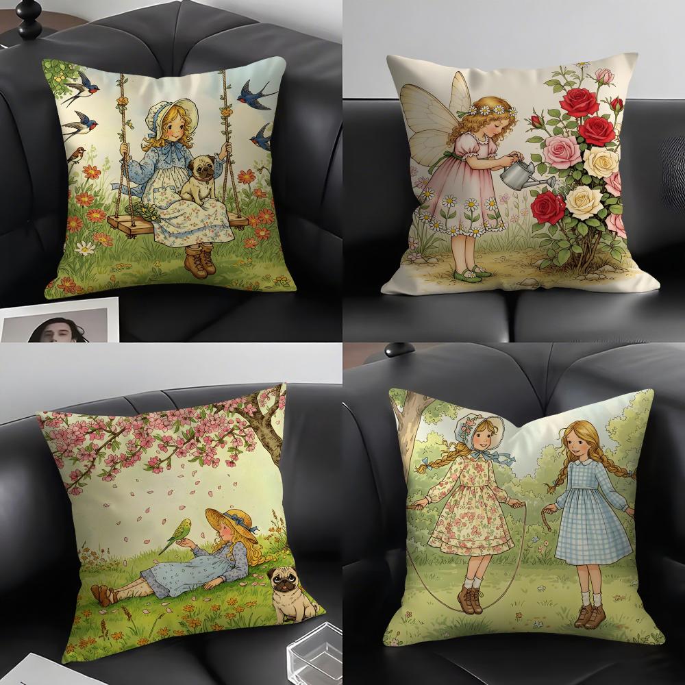 Art Sarah Kay Swing Girl Cushion Cover Pillowcase Ultra Soft Skin Friendly Fabric Cloud Like Comfort  Concealed Zipper