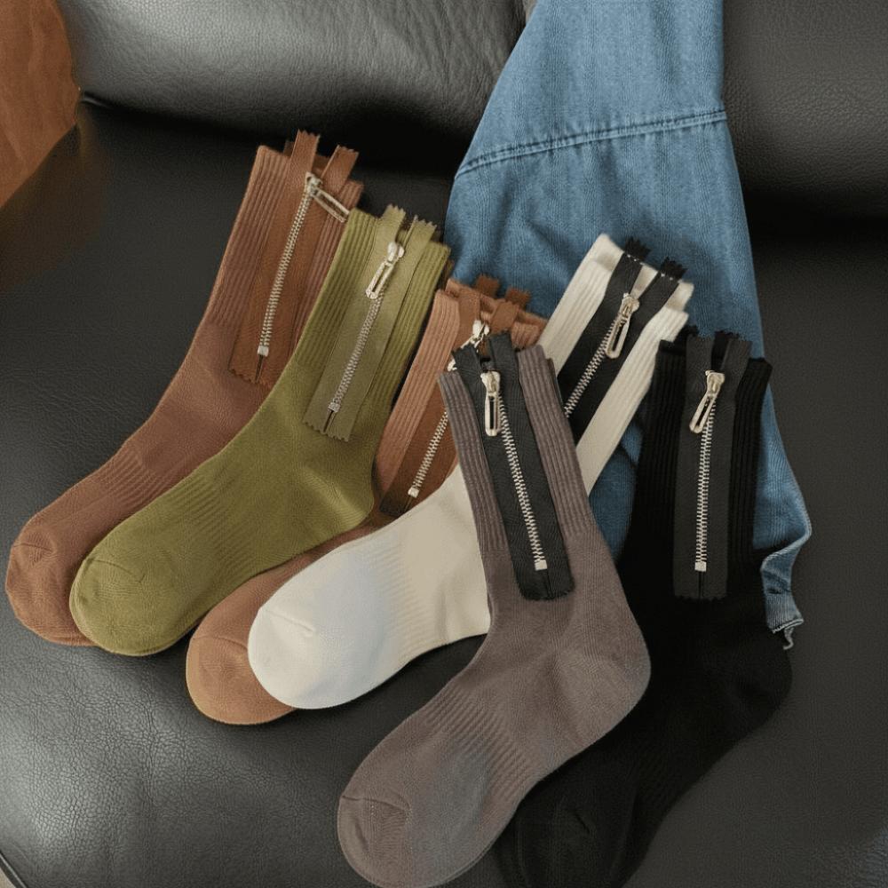 Mid Tube Metal Zipper Socks Sweat-absorbent Knitted Socks Personalized Mid-length Tube Socks Women