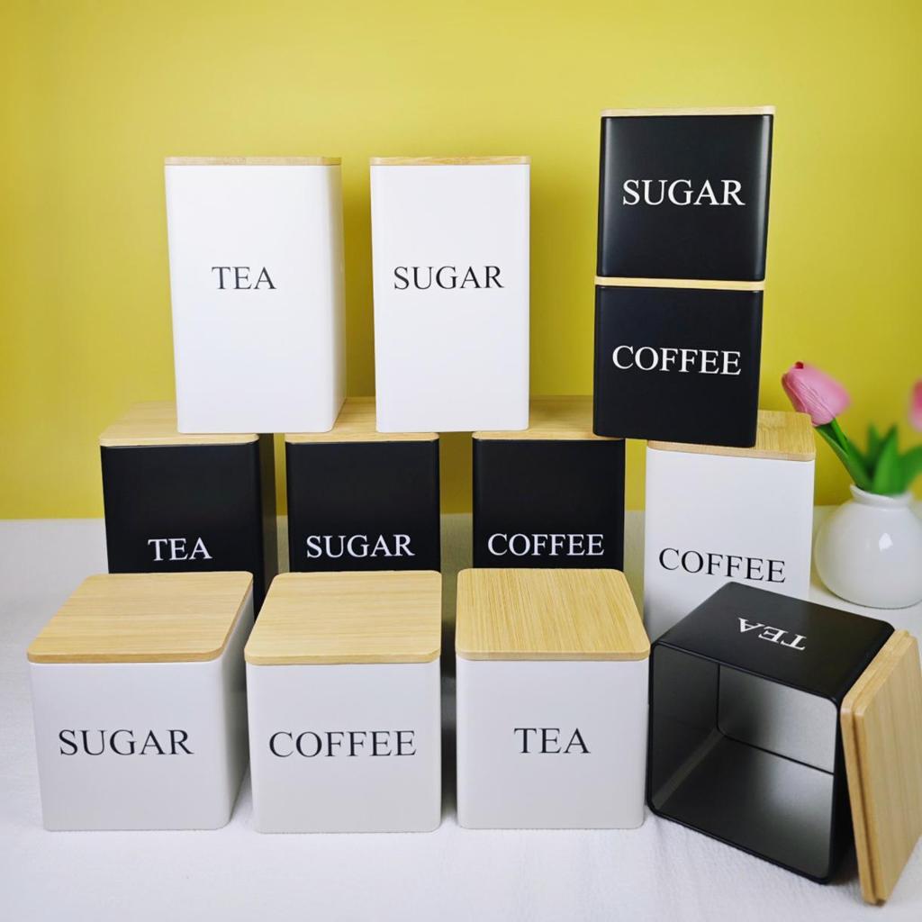 Elegant Bamboo & Wood Lid Tea Caddy, Tinplate Storage Box, Moisture-Proof Sealed Jar for Coffee Beans & Candy.