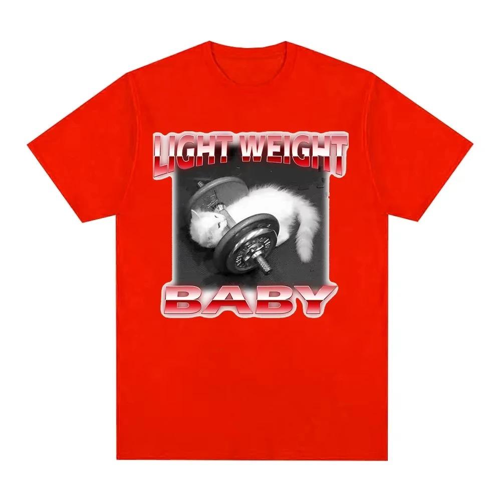 

Fun Cute Cat Dumbbell Graphic Crew Neck TShirt Leisure Short Sleeve Fashion Summer Tee for Comfortable Women And Men Tshirts S