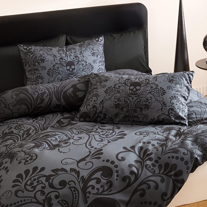 Elegant Black Floral Bed Sheets Suitable For All Seasons, Machine Washable Duvet Cover Set With 2 Pillowcases King Size For Room