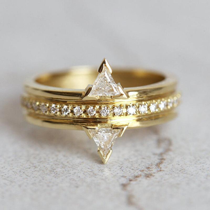 

Gold Color Wedding Rings for Women New Trendy Design Triangular Cubic Zirconia Luxury Rings Engagement Party Lady Jewelry 10