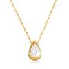 Wanxing Women's 18K Gold Plated Stainless Steel Necklace & Earrings Set with White Drop Zirconia, Light Luxury Jewelry Gift.