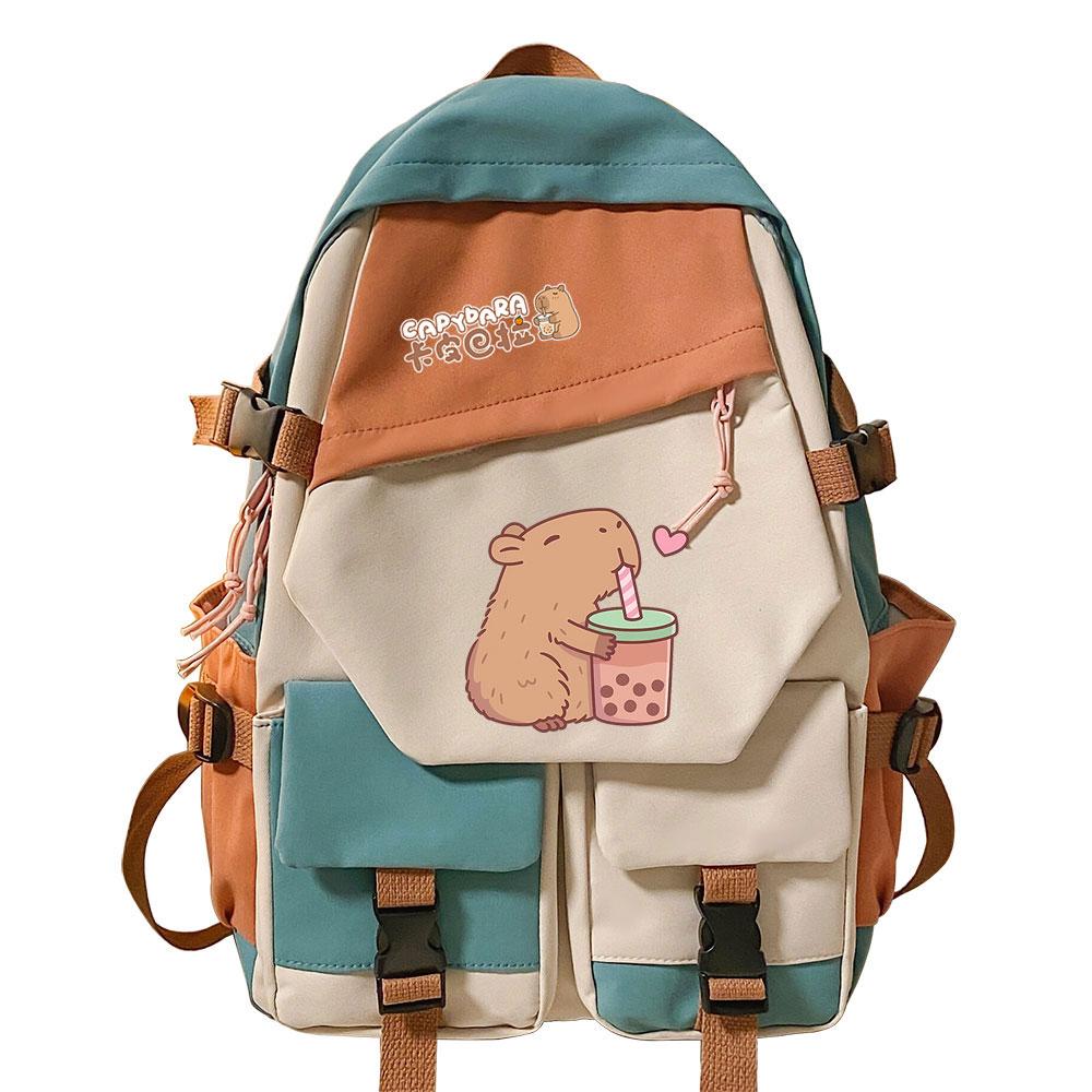 Kawaii Capybara Mochila, Girls Kids Back To School Book Bags, Women Patchwork Bagpack, Teenagers Schoolbags Student Backpack