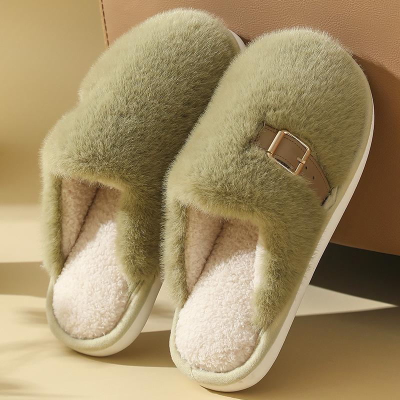 Simple solid color cotton slippers, warm and non-slip for home use in autumn and winter, couple's premium plush slippers