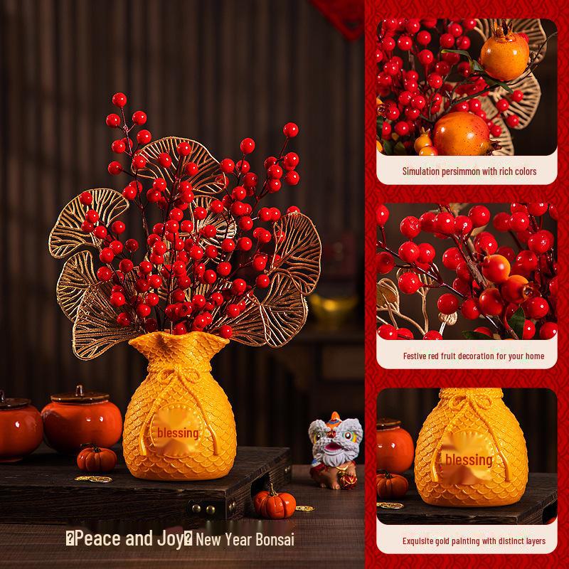 

Декор гостиной на Новый год 2025 года Змеи: Корзинка с фруктами Fortune и настольные елочные украшения