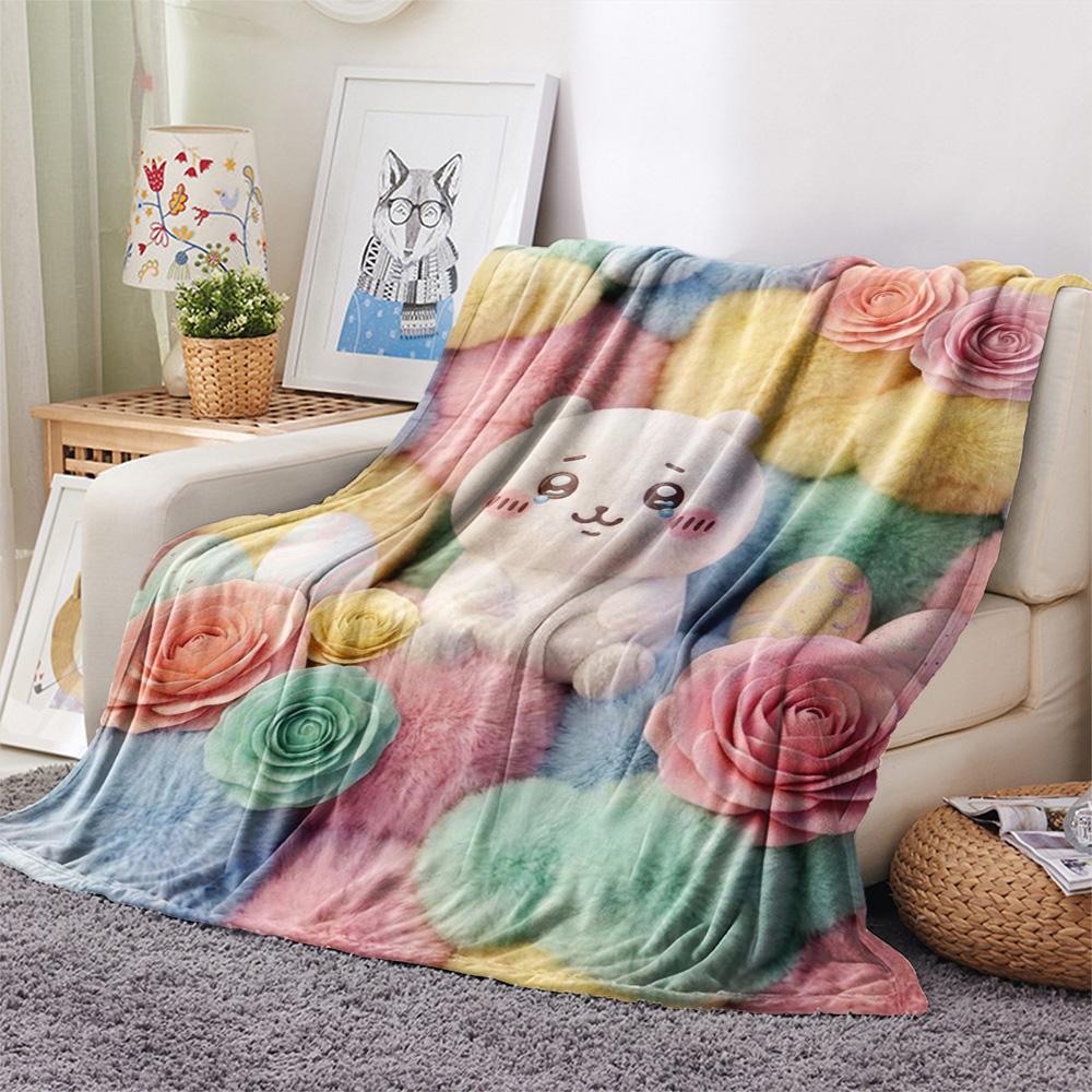 1Pc Chiikawa Print Flannel Blanket, High Quality Comfortable for All Seasons, Home Decor, Warmth and Comfort, Perfect for Christmas Gifts