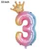 32Inch Rainbow Number0-9 Crown Balloons Kids Birthday Party Wedding Celebration Ceremony Anniversary Room Decoration Supply 5