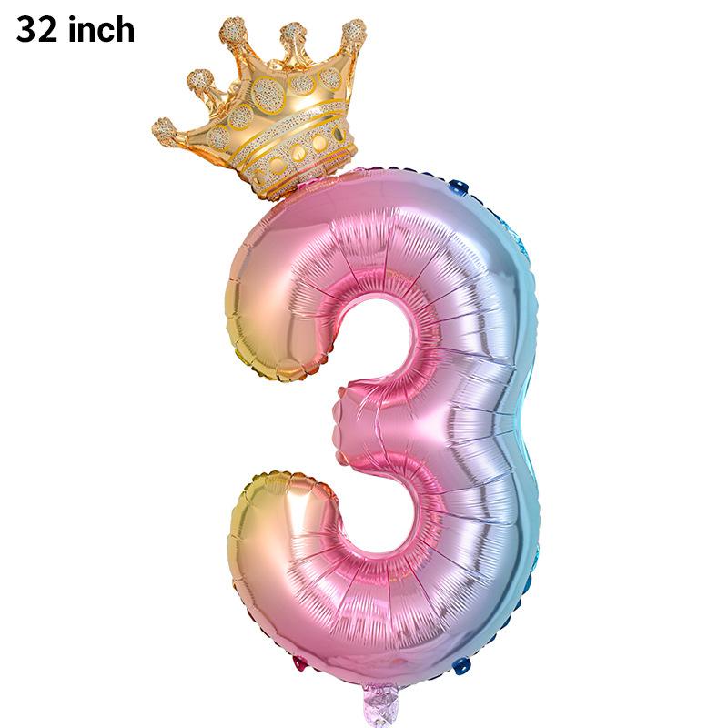 32Inch Rainbow Number0-9 Crown Balloons Kids Birthday Party Wedding Celebration Ceremony Anniversary Room Decoration Supply 5