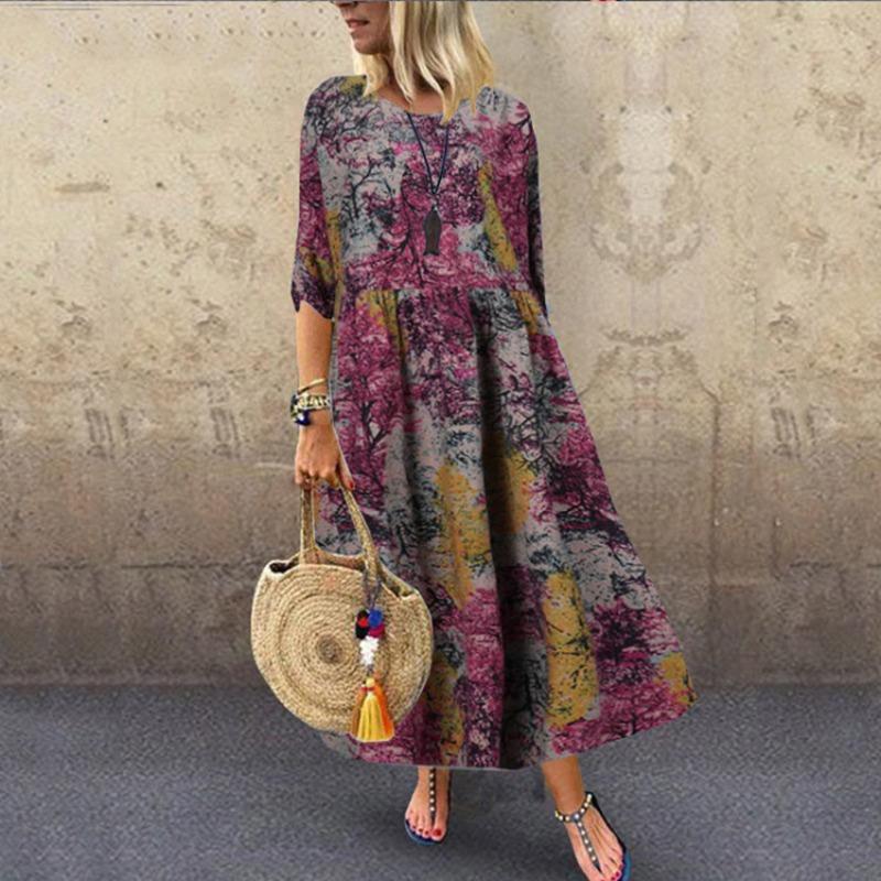 BITCED Fashion Summer Spring O-Neck Long Sleeve Casual Dresses