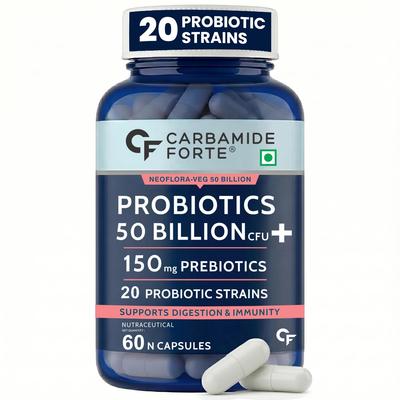 Carbamide Forte Probiotics Supplement 50 Billion CFU Gut Health Supplements with Probiotic | Gut Cleanse with Prebiotics and Probiotics – 60 Cap