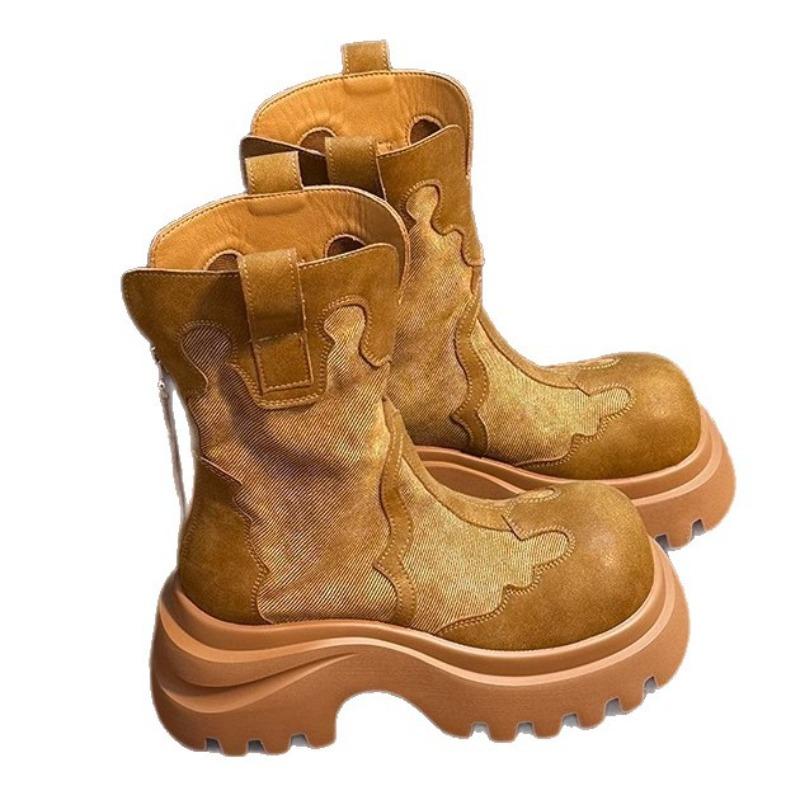 Leather Martin boots children's new thick-soled heightening small locomotive short boots cigarette boots locomotive rhubarb boots