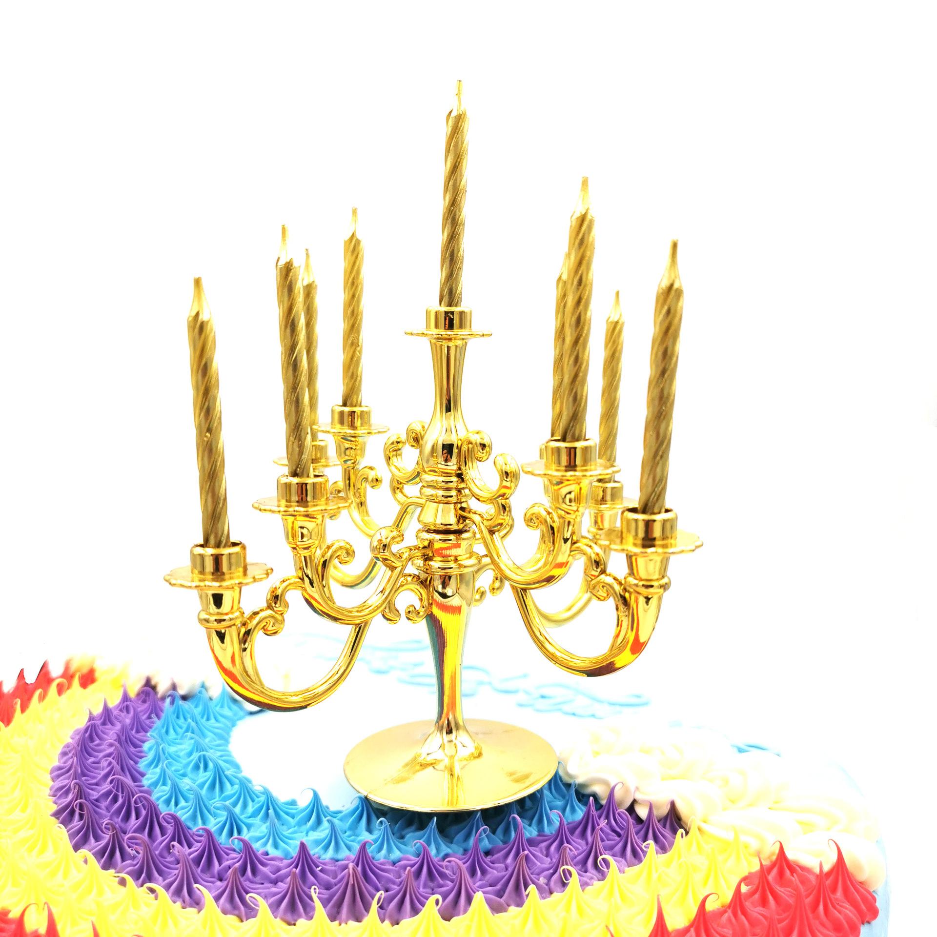 

Подсвечник для выпечки в европейском стиле, романтическая атмосфера, богатая золотая и серебряная нить, свеча для дня рождения с подставкой gold candle holder + gold candle