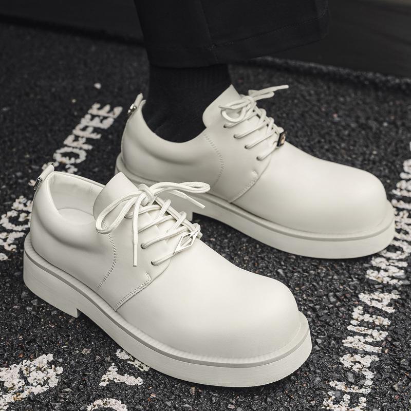 Derby shoes men's 2024 spring and summer new Mickey big head shoes white low-top round head fashion leather shoes 166166-J