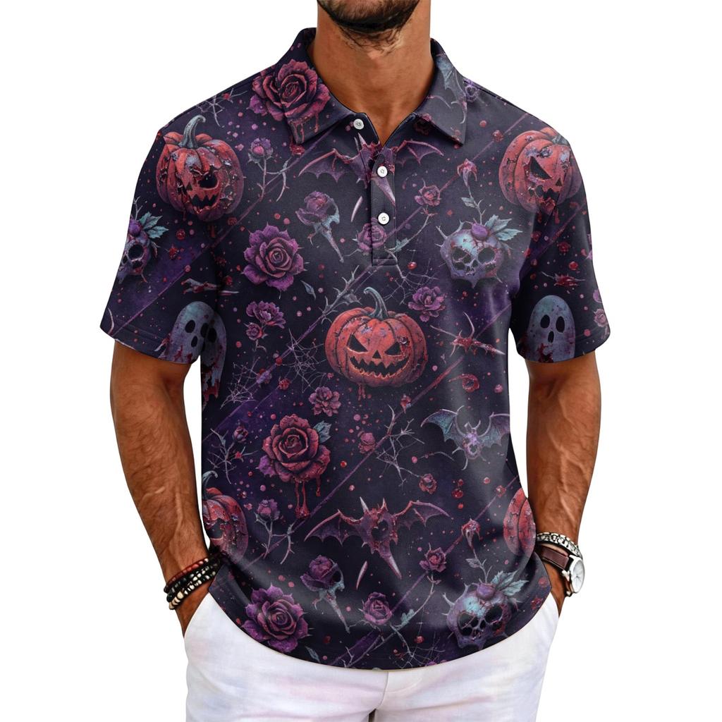 Men's Halloween Printed Short Sleeve Shirt for Holiday Party Costume
