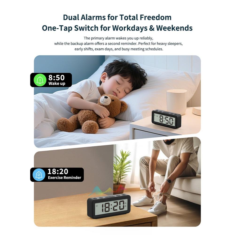 Magnetischer Tragbarer Digitaler Wecker Batteriebetrieben TEMP Feuchtigkeit Datum Schlummer Tischuhr 12/24H 2 Wecker Elektronische LCD-Uhr