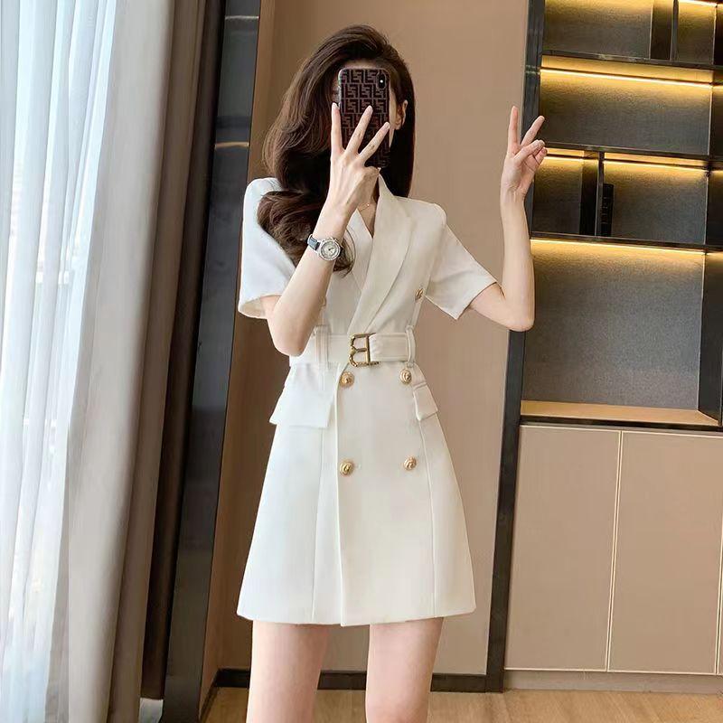 Nové letní francouzské retro britského stylu šaty s designem obepínajícím pas a zeštíhlujícím postavu, výklenkové sako šaty pro ženy