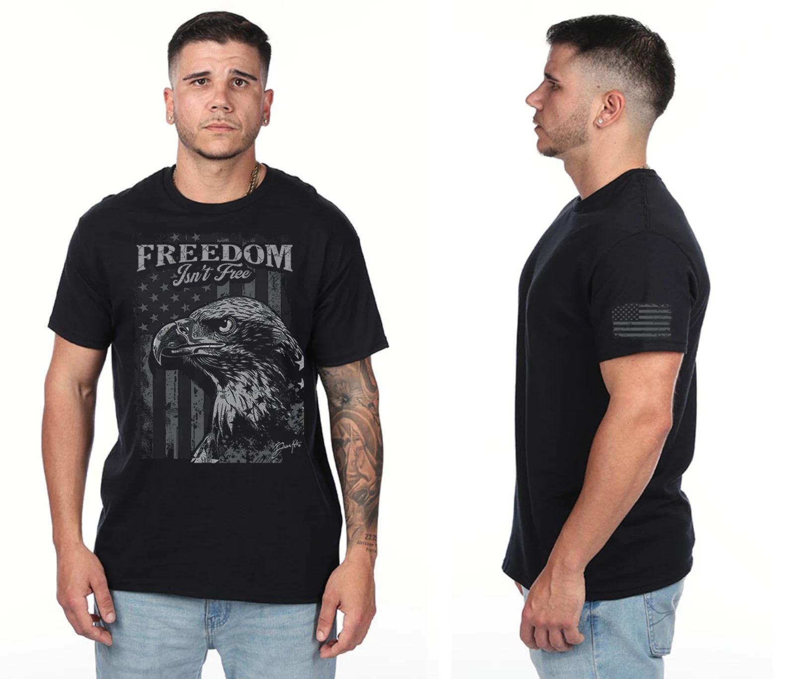 Military Patriotic Veterans Day T-shirt American Flag Sleeve Freedom Bald Eagle L