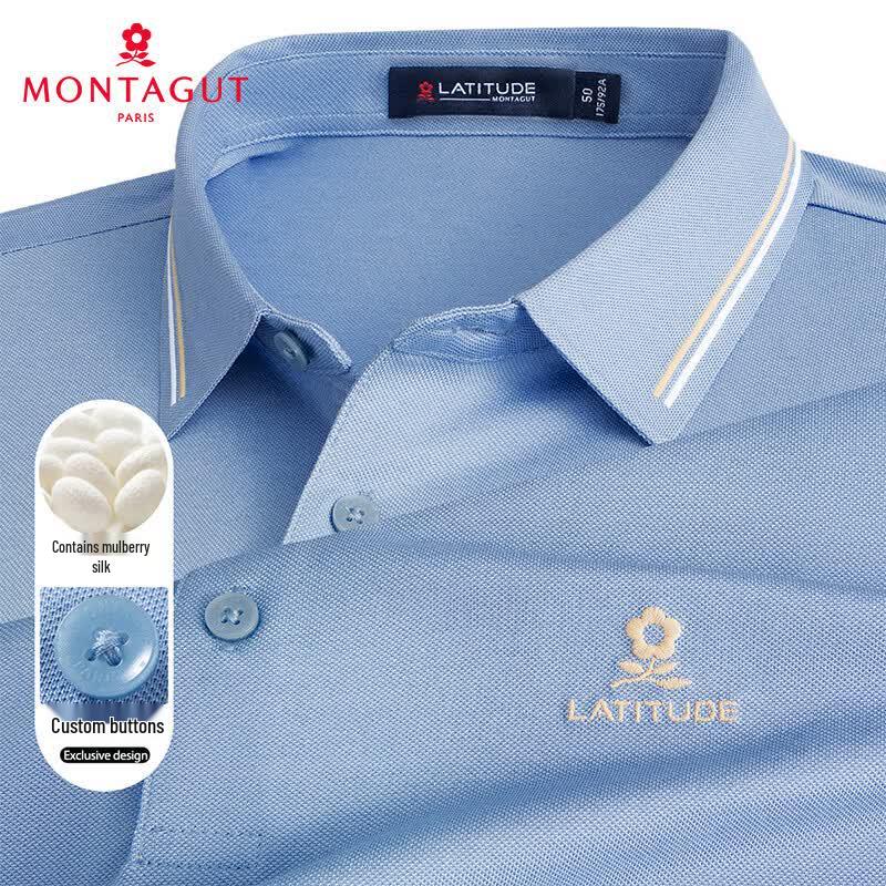 MONTAGUT Men s Lightweight Silk Blend Embroidered Short Sleeve Polo Shirt 56