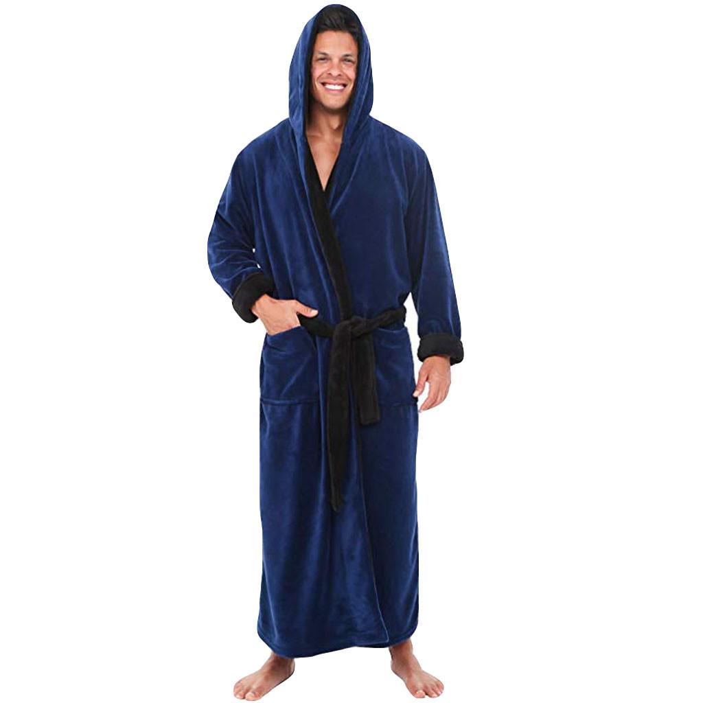 Warm Bath Robe Mens Winter Plush Lengthened Shawl Bathrobe Home Clothes Long Sleeved Robe Coat Bathrobe Red