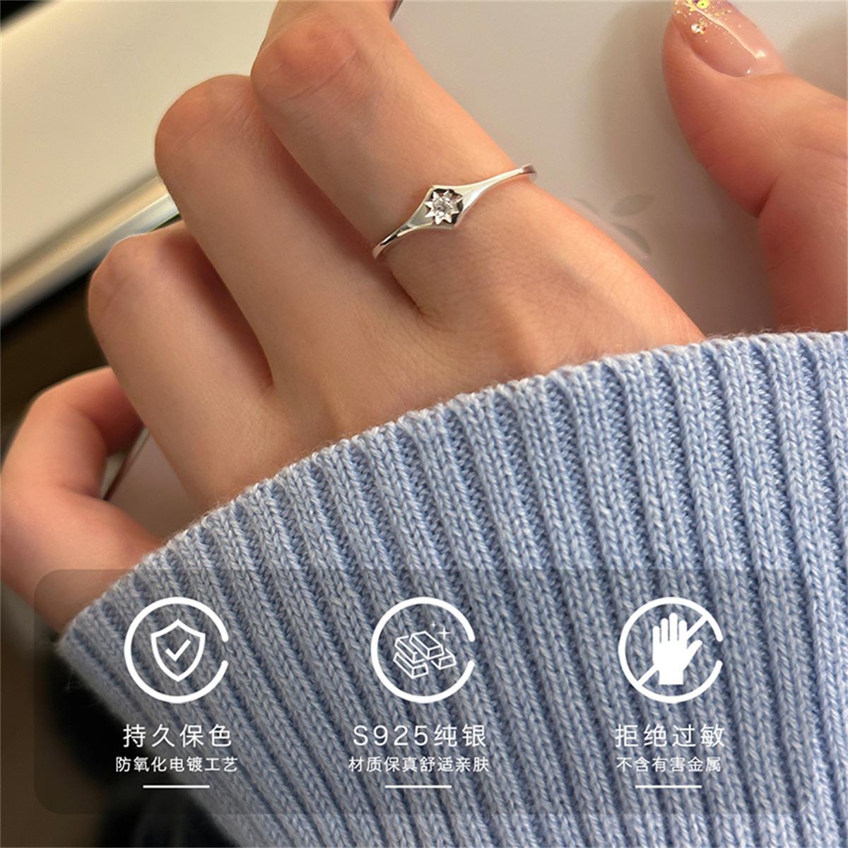 

Кольцо с октаграммой из стерлингового серебра S925, женское, легкое, роскошное, простое, вегетарианское, изысканное, модное, циркониевое кольцо, новая ниша opening adjustable